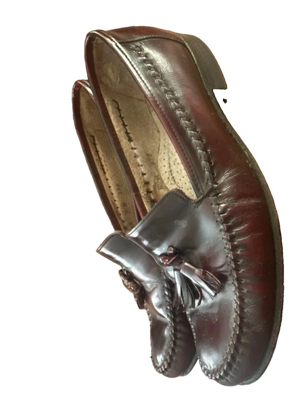 Vintage 90s Burgundy Leather Tassel Loafers Womens Size 8 M Woven Moc Toe Kiltie